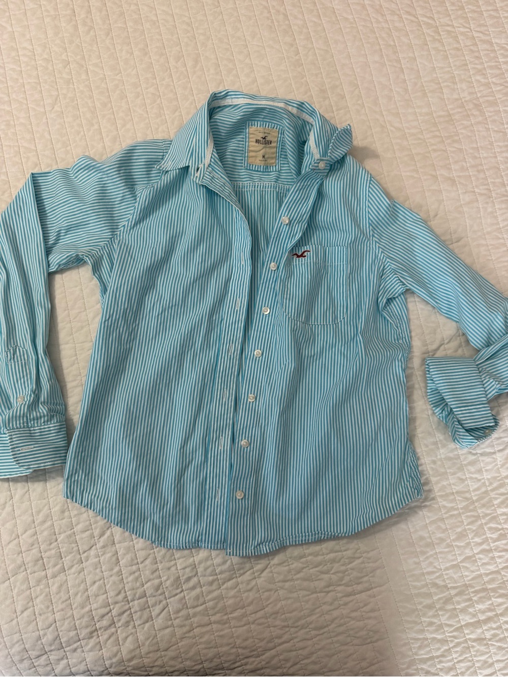 Hollister Light Blue & White Striped Button-Down Shirt